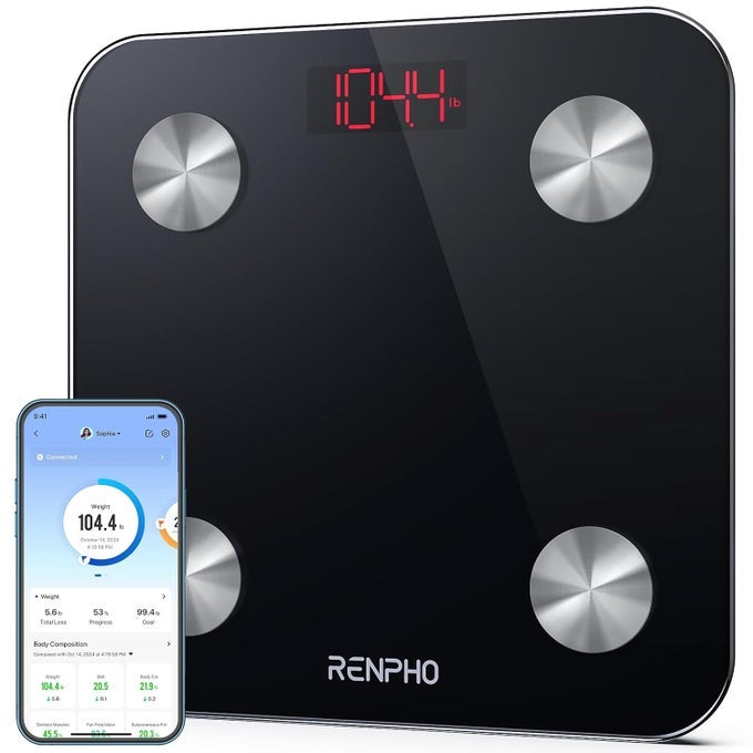 WEIGHING SCALES FOR BODY WEIGHT SMART BATHROOM SCALES WITH APP BLUETOOTH BODY FAT SCALES FOR BODY FAT BMI MUSCLE MASS TRACK WEIGHT LOSS BATTERIES INCLUDED ELIS 1 260CM