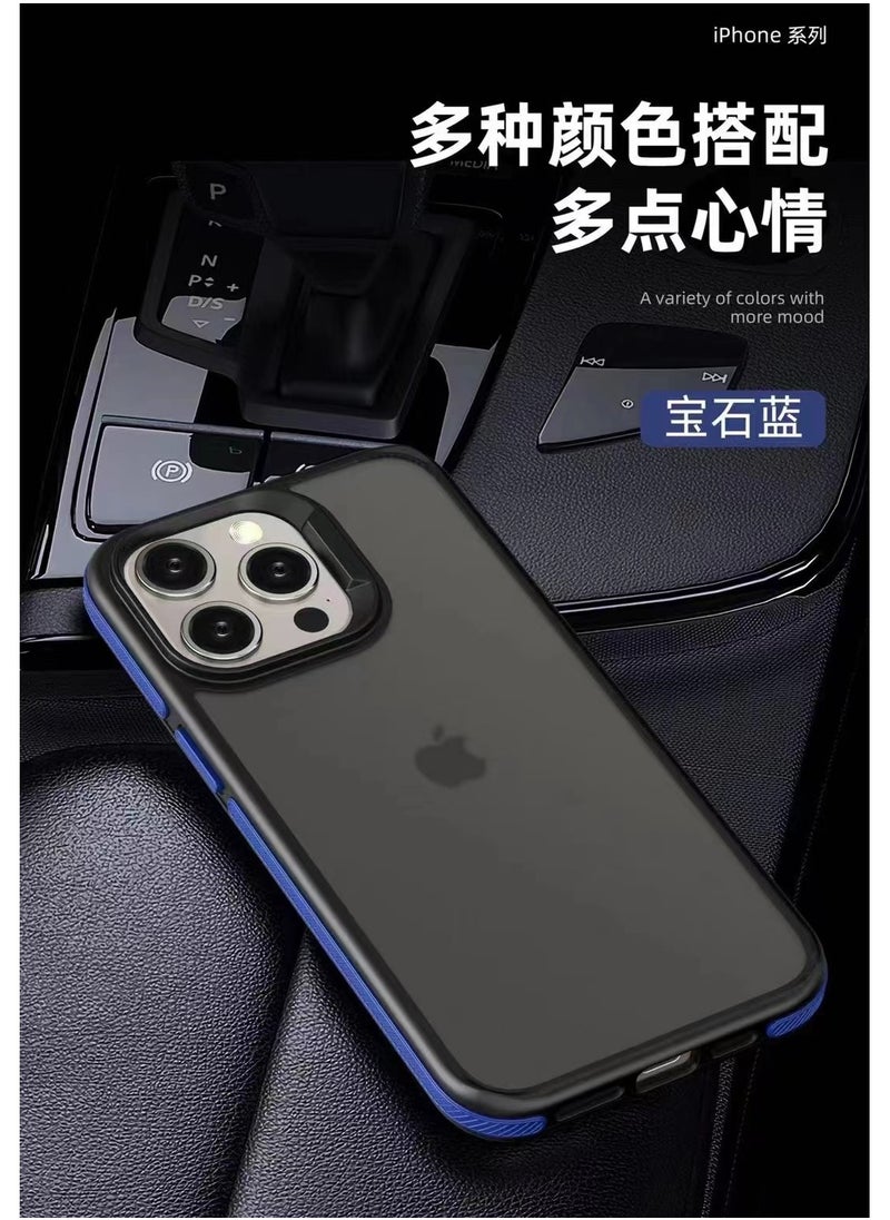 Generic A back cover with a matte texture a delicate colored frame shock protection and protection for the camera from breakage For Iphone 14 Pro Max (Blue)  - Image 1