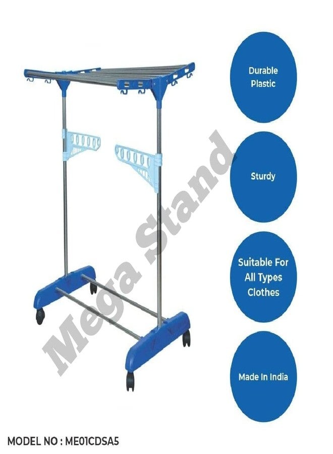 Mega Brands Stand Stainless Steel Clothes Stand for Drying Indian Made Cloth Drying Stand for Home | - 1 Tier | Blue | - Image 3