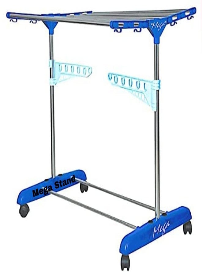 Mega Brands Stand Stainless Steel Clothes Stand for Drying Indian Made Cloth Drying Stand for Home | - 1 Tier | Blue | - Image 1