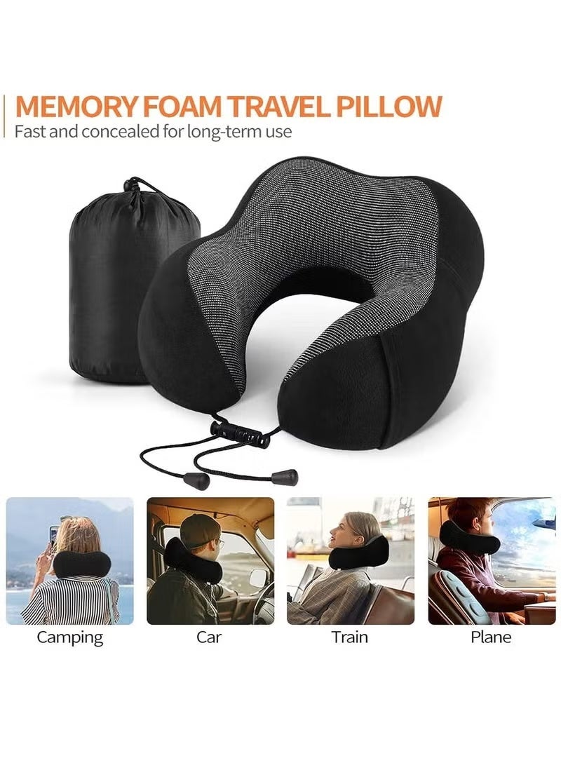Travel Pillow Memory Foam Neck Pillow Head Support Soft Pillow with Eye Masks and Earplugs for Sleeping Rest, Airplane Car & Home Use - Image 2