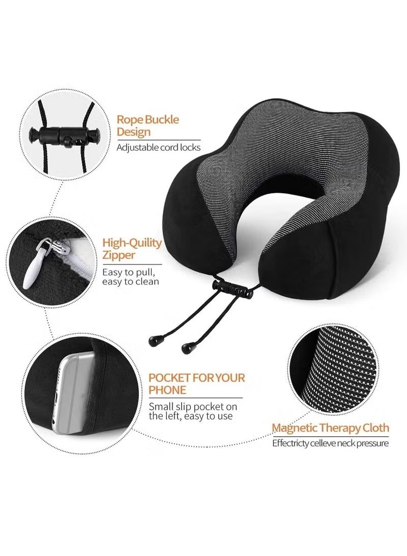 Travel Pillow Memory Foam Neck Pillow Head Support Soft Pillow with Eye Masks and Earplugs for Sleeping Rest, Airplane Car & Home Use - Image 5