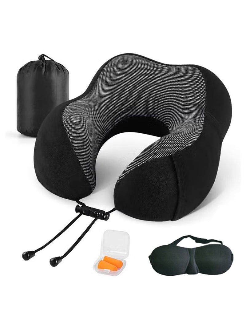 Travel Pillow Memory Foam Neck Pillow Head Support Soft Pillow with Eye Masks and Earplugs for Sleeping Rest, Airplane Car & Home Use - Image 1