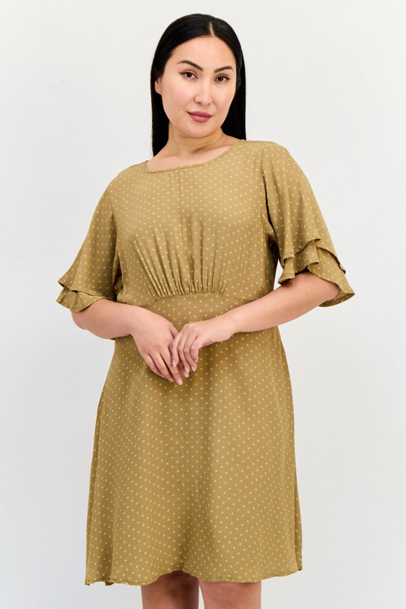 ONLY Women Polka Dots Mini Skirt, Olive  - Image 1