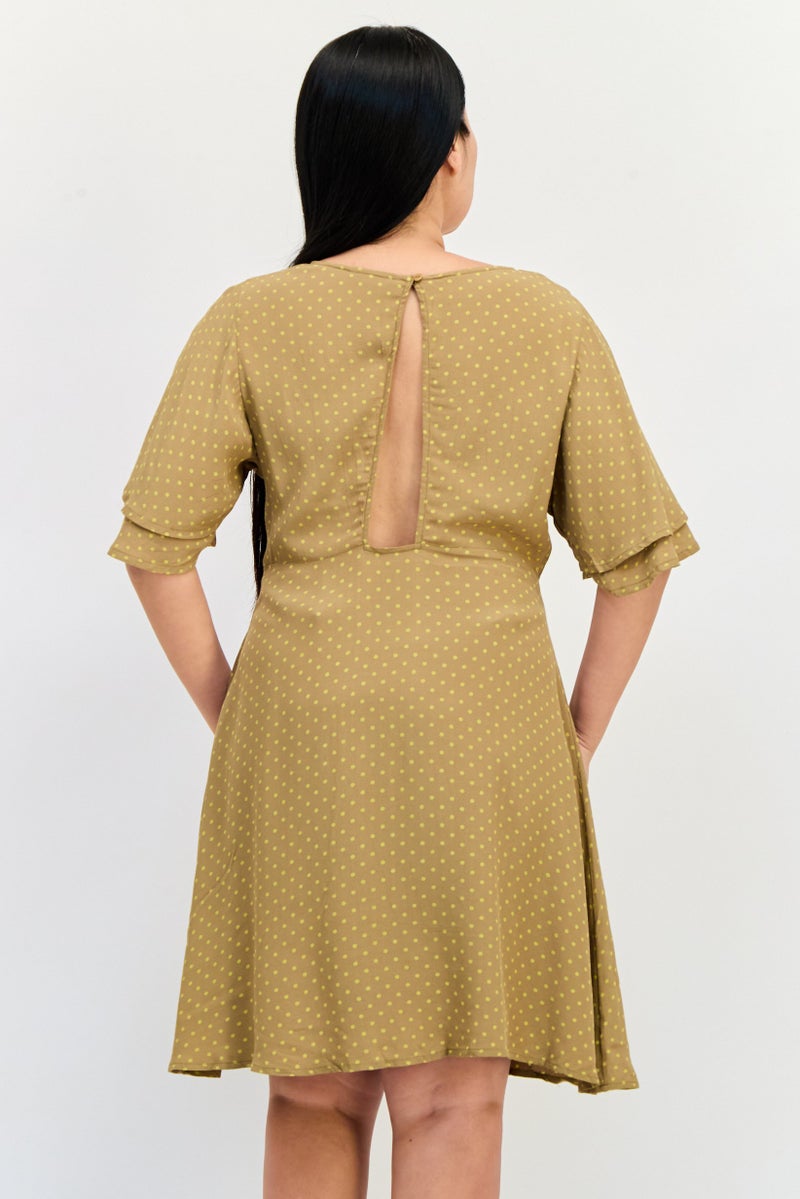 ONLY Women Polka Dots Mini Skirt, Olive  - Image 3