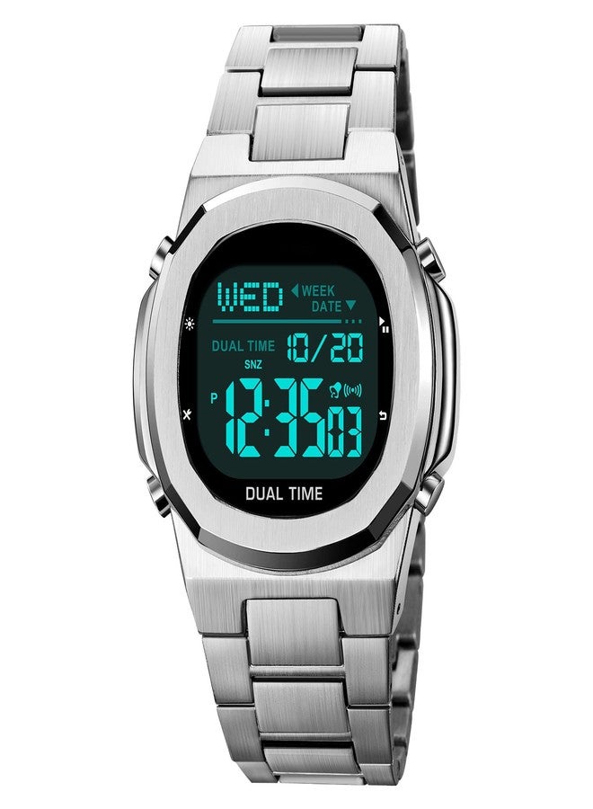 Reginald Men's Multifunctional Electronic Watch Outdoor Sports Watch LED Large Digital Display Timing Stainless Steel Watch (Silver2), S2004 - Image 2