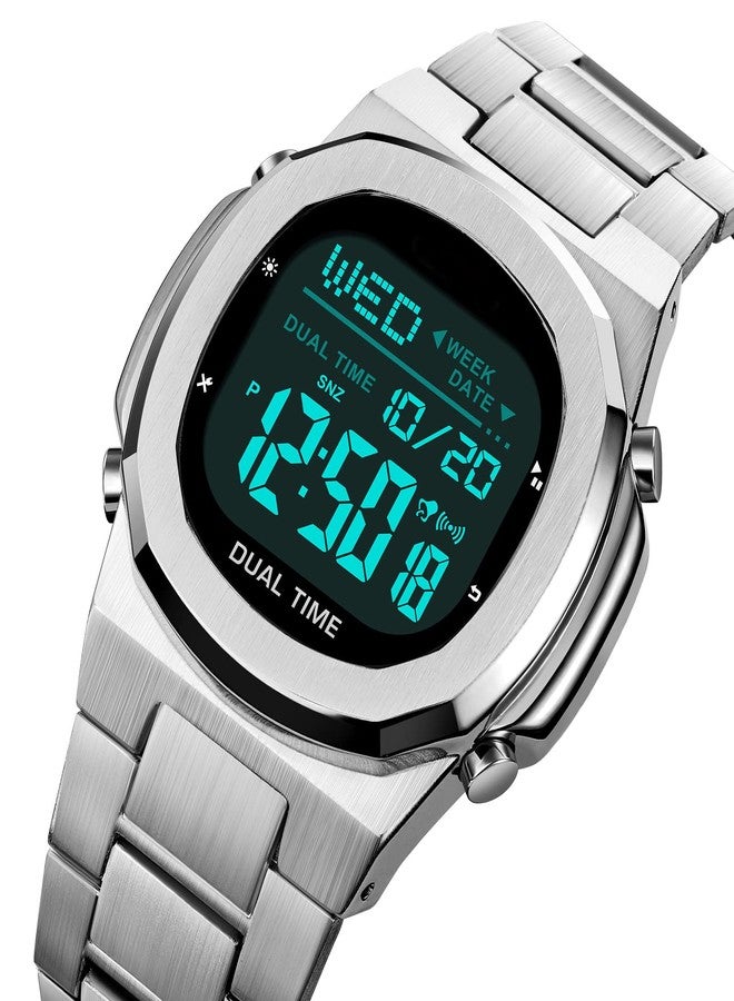 Reginald Men's Multifunctional Electronic Watch Outdoor Sports Watch LED Large Digital Display Timing Stainless Steel Watch (Silver2), S2004 - Image 3