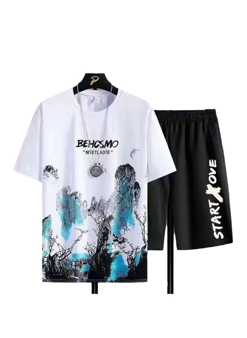 Summer casual suit men's thin quick-drying short-sleeved T-shirt new sports shorts short-sleeved two-piece set  - Image 1