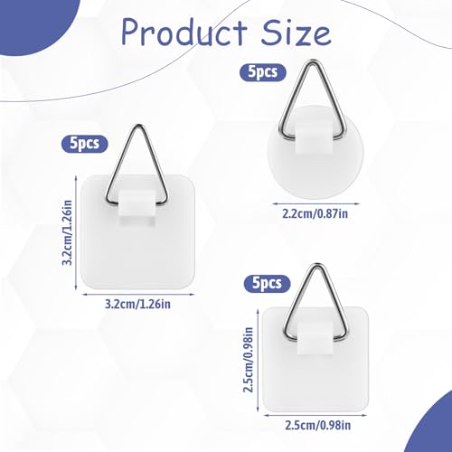 simarro 15PCS Adhesive Picture Hanger, Picture Hanging Hooks Without Nails Foamboard Pictures Hanging Hooks Plate Hangers for The Wall for Plate Frame Wall Art Decor Bathroom Closet(Round Square) - Image 2