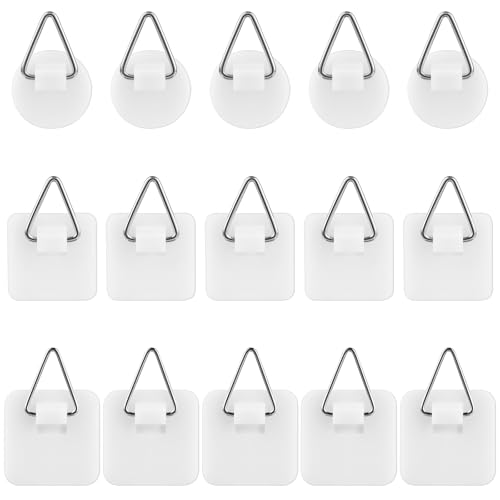 simarro 15PCS Adhesive Picture Hanger, Picture Hanging Hooks Without Nails Foamboard Pictures Hanging Hooks Plate Hangers for The Wall for Plate Frame Wall Art Decor Bathroom Closet(Round Square) - Image 1