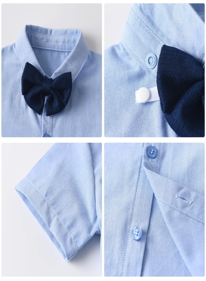 amokk طقم ملابس صيفية للأطفال الصغار من amokk، يتضمن قميصًا بأكمام قصيرة وربطة عنق وشورت، مناسب لحفلات الزفاف (لون كحلي، مقاس 18-24 شهرًا). - Image 5