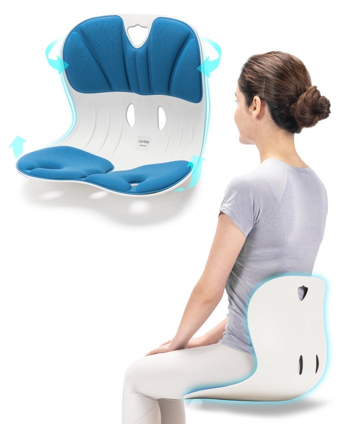 WIDERSTANDARD WIDE ERGONOMIC BACK SUPPORT CHAIR LUMBAR SUPPORT FOR POSTURE CORRECTION BACK PAIN RELIEF PER FOR OFFICE FLOOR SEAT WORK FROM HOME PATENTED BLUE