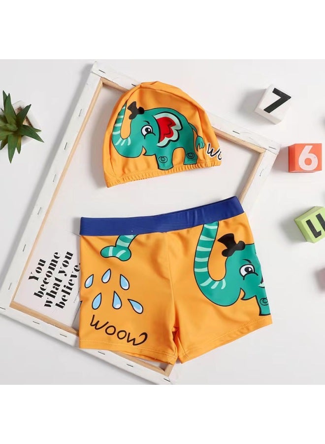 Loquat Children's Swimming Trunks 2025 Cute Cartoon Boys Swimming Trunks Printed Beach Boxers Children's Swimming Trunks Wholesale-Color:Elephant (with Swimming Cap)- - Image 1