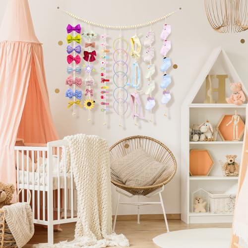 KLOGTSIND Macrame Hanging Photo Display Boho Wall Decor, Picture Christmas Card Holder with String Lights, Photo Hanger with 50 Clips for Room, Dorm, Nursery, Home Decor, Teenage Teen Girl Gifts - Image 5