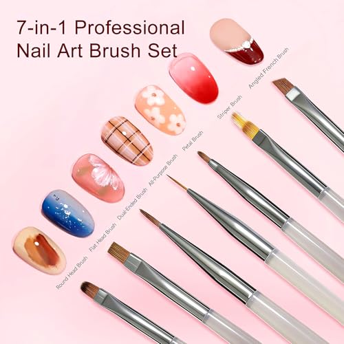 Neutechno 65Pcs Nail Art Tools Set, Professional 7Pcs Nail Art Brushes and 2Pcs Striping Liner Brush, 3Pcs Dual Tipped Dotting Pens, 4-Types Cat Eye Magnet, 50Pc Nails Sponges for Ombre & Grabbing Pen - Image 2