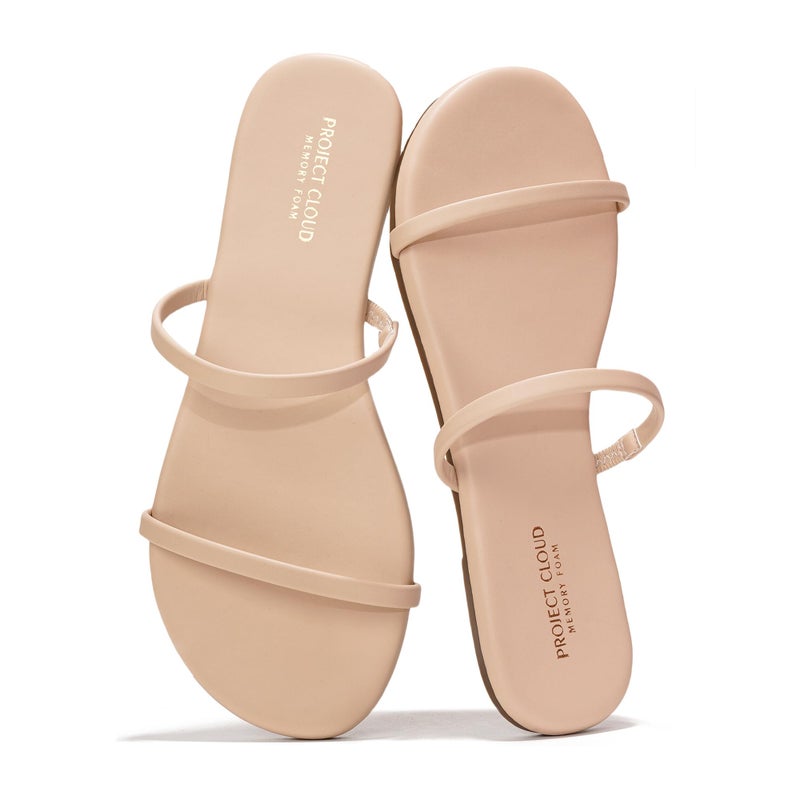 Project Cloud Summer Sandals for Women 2026 - Memory Foam Insole and Eco-Crafted Leather Beach Flip Flops for Women - Non Slip and Lightweight Double Strap Womens Sandals (Transition, BEIG,7.5) - Image 1