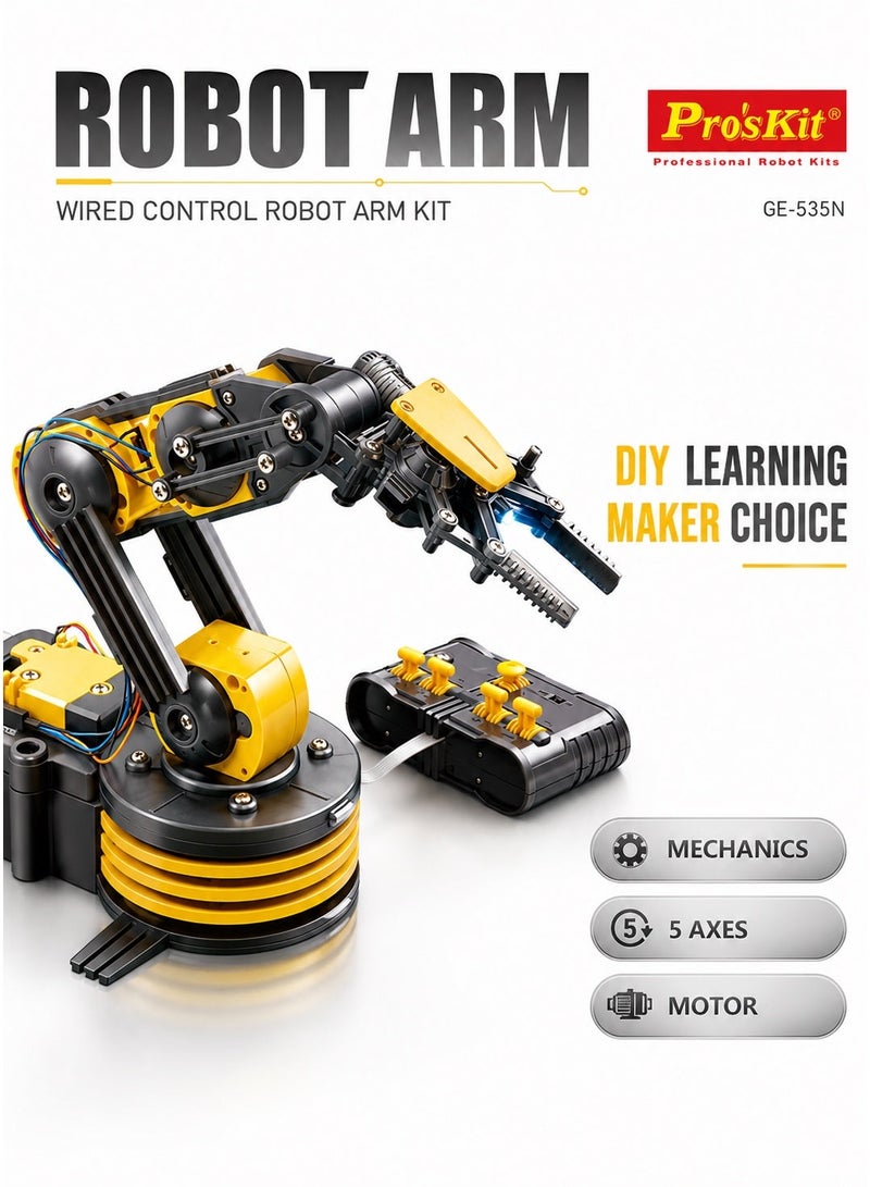 Pro'skit Pro’sKit GE-535N Wired Control Robot Arm – DIY STEM Mechanical Robotics Kit with 5-Axis Control, Rotating Base & Claw for Kids (( LED Light Gift)) - Image 4