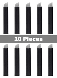 Realfrog 10 Pieces Disposable 0.18mm Microblading Blade Fine Needles Permanent Makeup Curve Brow Manual Eyebrow Embroidery Tattoo Microblade Needles - 14 Pins Shape  - Image 2
