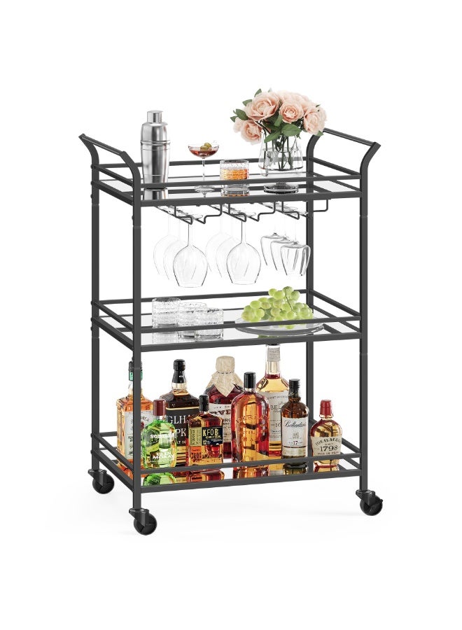 VASAGLE Bar Cart Black, Small Home Bar Serving Cart with 3-Tier Mirrored Shelf, Wine Holders, Glass Holders, for Small Spaces, Kitchen, 15 x 23.6 x 36.2 Inches, Black - Image 1