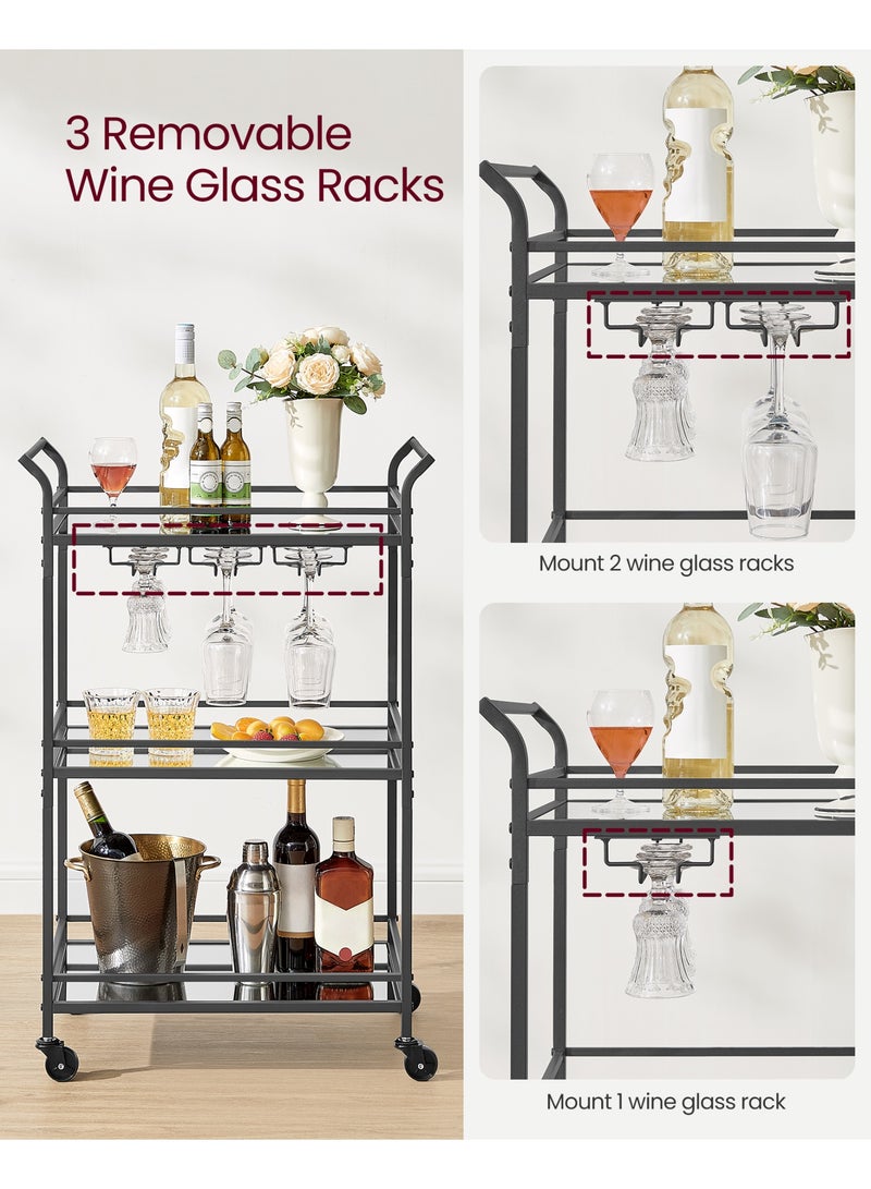 VASAGLE Bar Cart Black, Small Home Bar Serving Cart with 3-Tier Mirrored Shelf, Wine Holders, Glass Holders, for Small Spaces, Kitchen, 15 x 23.6 x 36.2 Inches, Black - Image 5