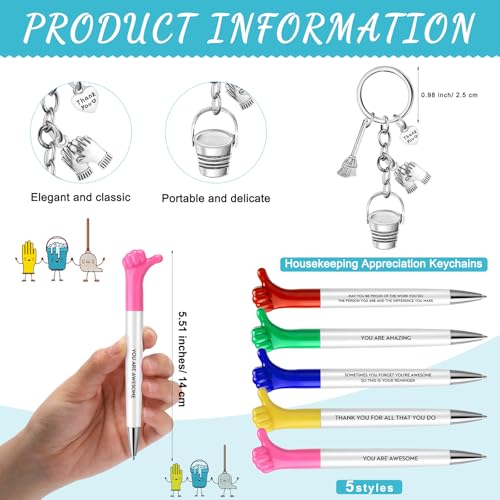 Motipuns 30 Sets Employee Appreciation Gifts Bulk Inspirational Thumbs up Pens and Keychains with Thank You Cards for Housekeepers Cleaning Custodian Janitors Coworkers Appreciation Gifts - Image 3