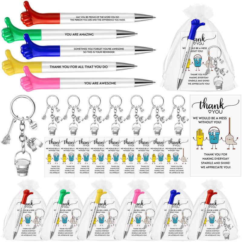 Motipuns 30 Sets Employee Appreciation Gifts Bulk Inspirational Thumbs up Pens and Keychains with Thank You Cards for Housekeepers Cleaning Custodian Janitors Coworkers Appreciation Gifts - Image 2