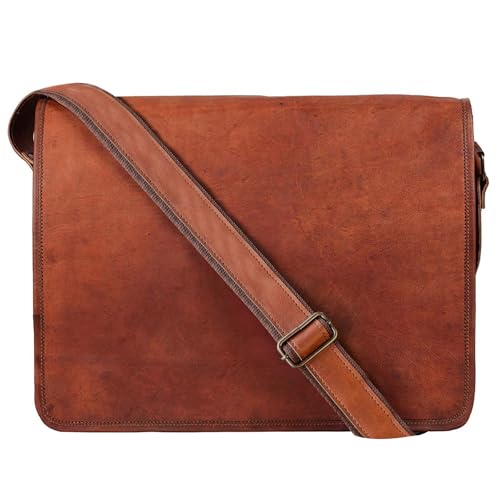 RUSTIC TOWN 15 inch Vintage Crossbody Full Grain Leather Laptop Messenger Bag - Image 1