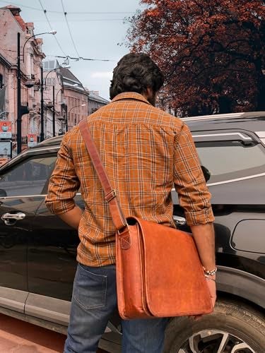 RUSTIC TOWN 15 inch Vintage Crossbody Full Grain Leather Laptop Messenger Bag - Image 2