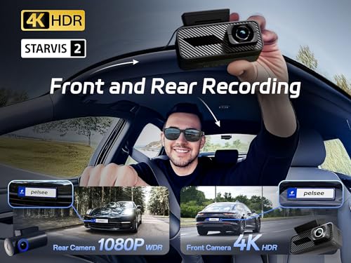 Pelsee P1 Pro 4K Dash Cam Front and Rear STARVIS 2 Sensor 64GB Card Dual Dash Camera for Cars with FullColor Night Vision HDR WDR ADAS GPS WiFi Voice Control 24H Parking Mode 339 Screen - Image 3
