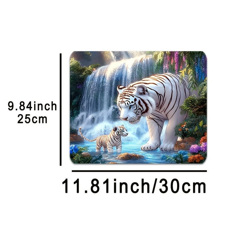 وسادة فأرة الألعاب مقاس 9.84 × 11.81 بوصة، بتصميم النمر الأبيض المتدفق، حصيرة مكتب للوازم المكتبية ولوحة المفاتيح، إكسسوارات كمبيوتر ديكورية هدية - Image 3