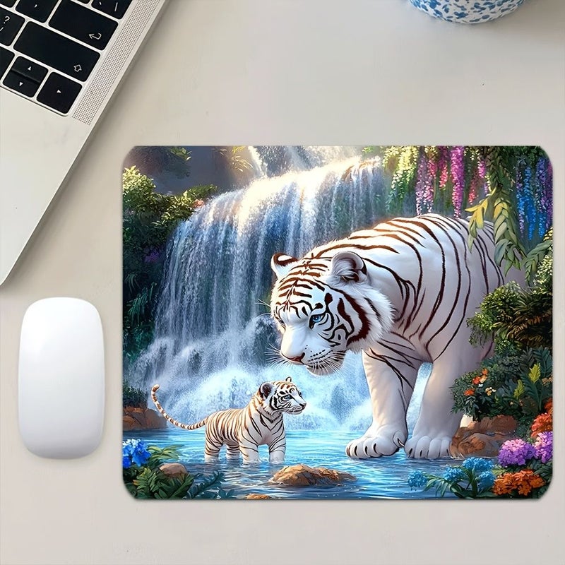 وسادة فأرة الألعاب مقاس 9.84 × 11.81 بوصة، بتصميم النمر الأبيض المتدفق، حصيرة مكتب للوازم المكتبية ولوحة المفاتيح، إكسسوارات كمبيوتر ديكورية هدية - Image 4