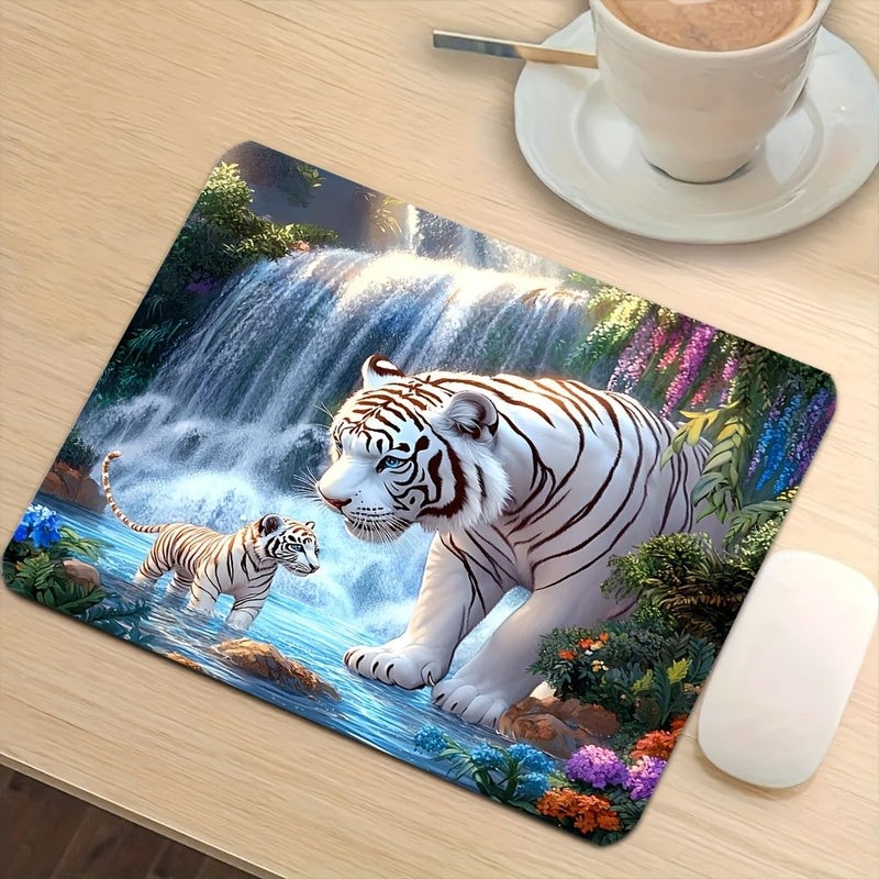 وسادة فأرة الألعاب مقاس 9.84 × 11.81 بوصة، بتصميم النمر الأبيض المتدفق، حصيرة مكتب للوازم المكتبية ولوحة المفاتيح، إكسسوارات كمبيوتر ديكورية هدية - Image 1