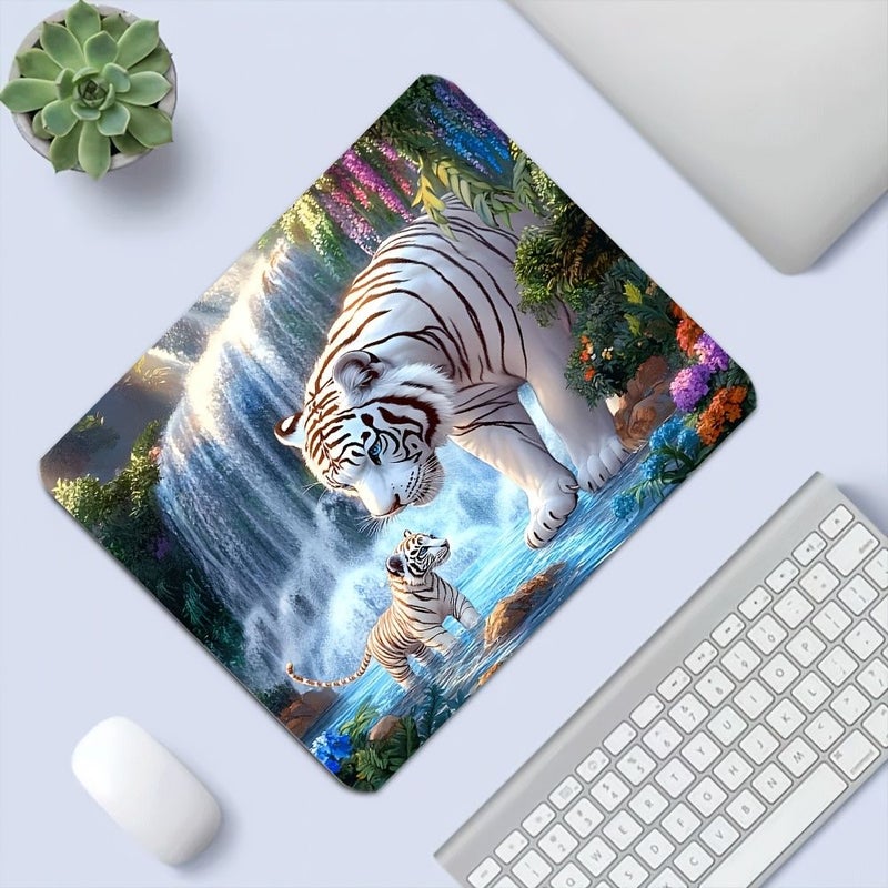 وسادة فأرة الألعاب مقاس 9.84 × 11.81 بوصة، بتصميم النمر الأبيض المتدفق، حصيرة مكتب للوازم المكتبية ولوحة المفاتيح، إكسسوارات كمبيوتر ديكورية هدية - Image 5
