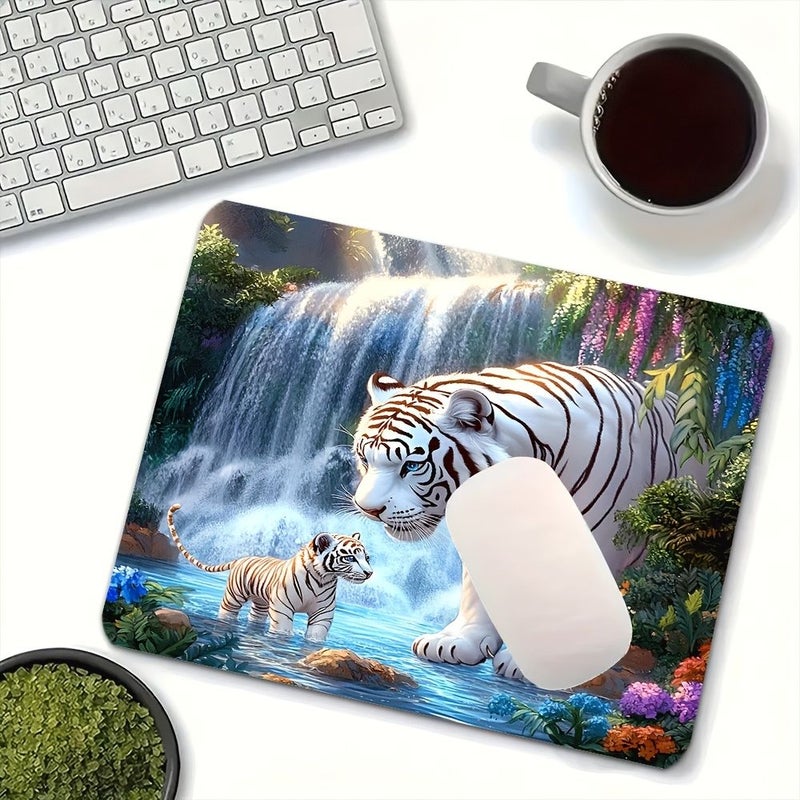 وسادة فأرة الألعاب مقاس 9.84 × 11.81 بوصة، بتصميم النمر الأبيض المتدفق، حصيرة مكتب للوازم المكتبية ولوحة المفاتيح، إكسسوارات كمبيوتر ديكورية هدية - Image 2