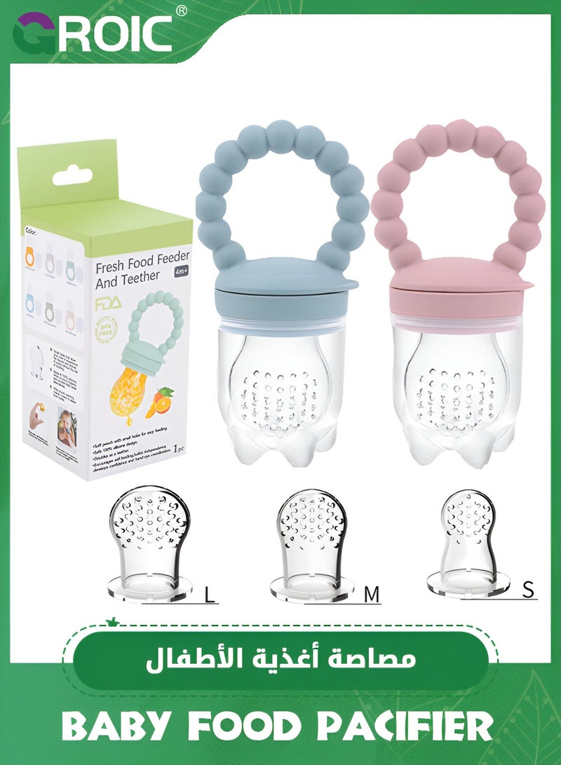 GROIC Baby Food Feeder/Fruit Feeder Pacifier Nibbler, BPA Free Infant Teether, Teething Toy (2-Pack with 3 Sizes Silicone Mesh),Baby Food Freezer Tray Storage Containers - Image 1