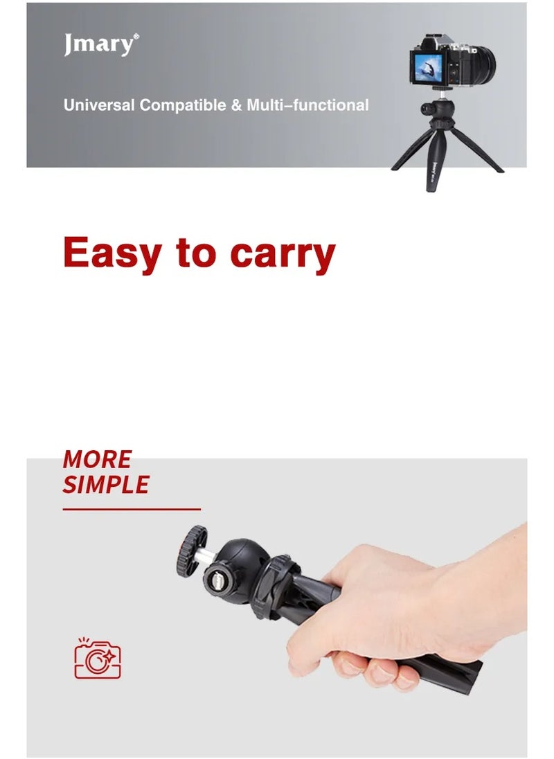 Foldable Portable Tripod MT-20 , Mini Desktop Stand for Phones, Digital Cameras, and DSLRs , Lightweight and Sturdy Design , Aluminum Ball Head Adjustable Height up to 7.5 inches , Supports up to 3 kg , Ideal for Travel, Video Shooting, Vlogging, and Mounting Smartphones and Cameras Anywhere with Stability and Flexibility , Equipped with a Universal Mobile Phone Holder for All Uses.