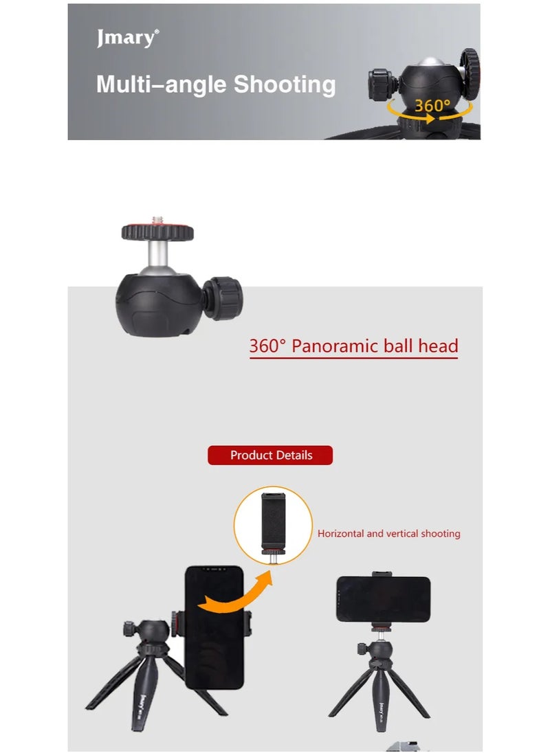 Foldable Portable Tripod MT-20 , Mini Desktop Stand for Phones, Digital Cameras, and DSLRs , Lightweight and Sturdy Design , Aluminum Ball Head Adjustable Height up to 7.5 inches , Supports up to 3 kg , Ideal for Travel, Video Shooting, Vlogging, and Mounting Smartphones and Cameras Anywhere with Stability and Flexibility , Equipped with a Universal Mobile Phone Holder for All Uses.