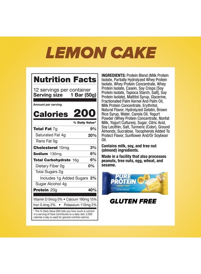 Pure Protein Bars, High Protein, Nutritious Snacks to Support Energy, Low Sugar, Lemon Cake, 1.76 oz, 12 Count Pack of 1, Packaging May Vary - Image 3