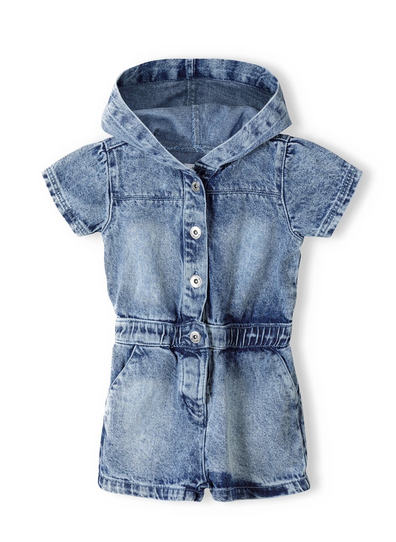 MINOTI Girls Denim Playsuit with Hood and Button Front  - Image 1