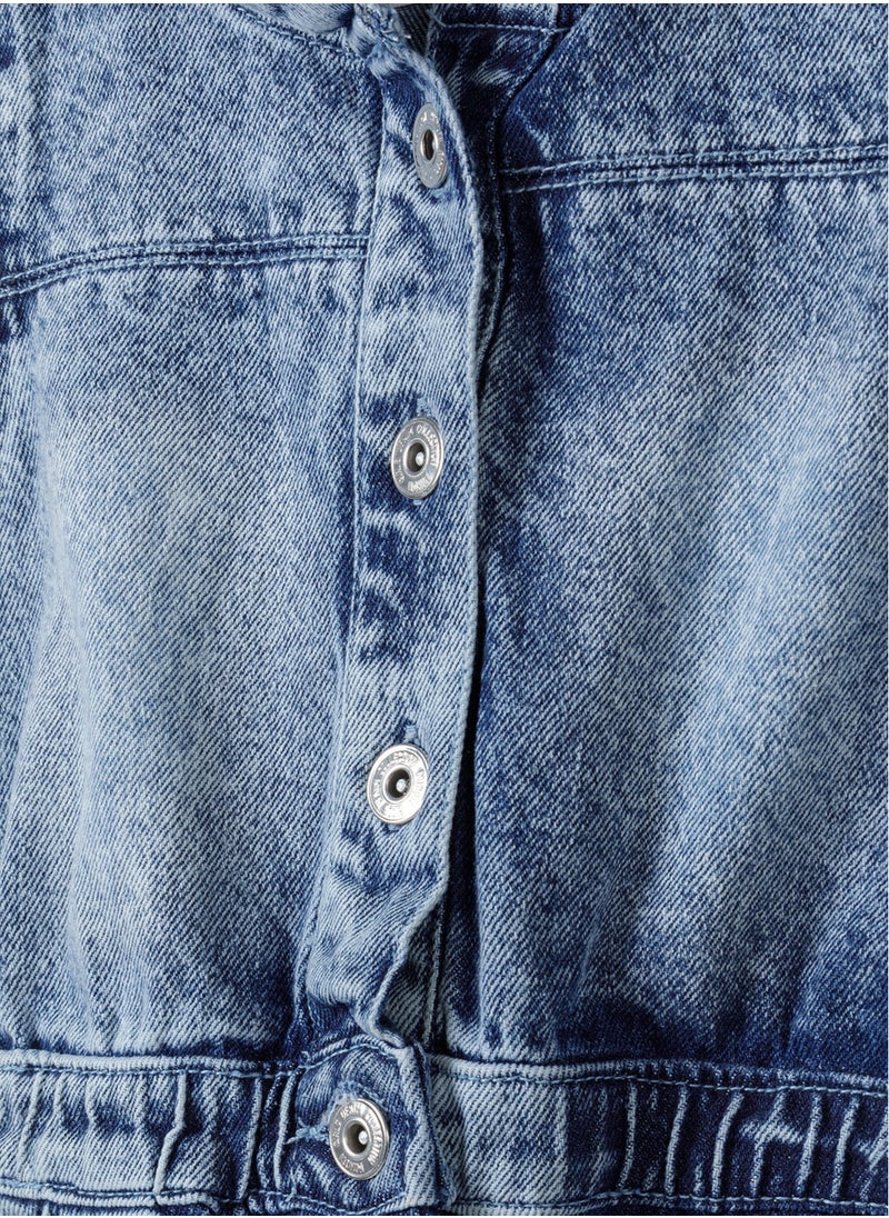 MINOTI Girls Denim Playsuit with Hood and Button Front  - Image 3
