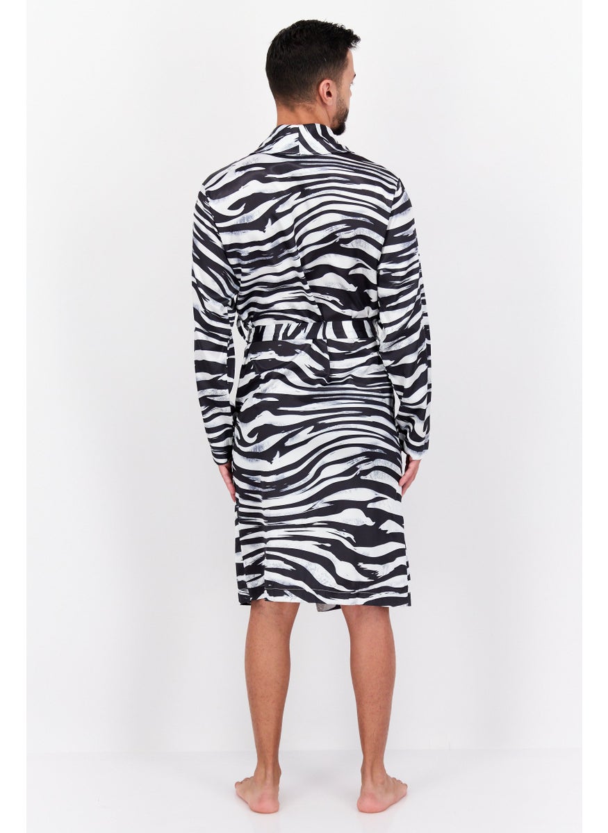 Asos Design - Men Animal Print Long Sleeve Belted Robe, Black - Image 1