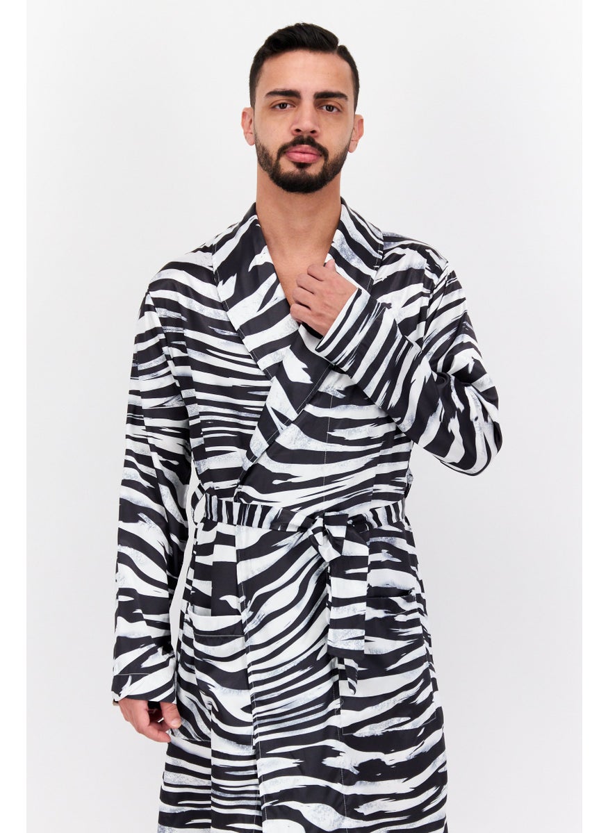 Asos Design - Men Animal Print Long Sleeve Belted Robe, Black - Image 1