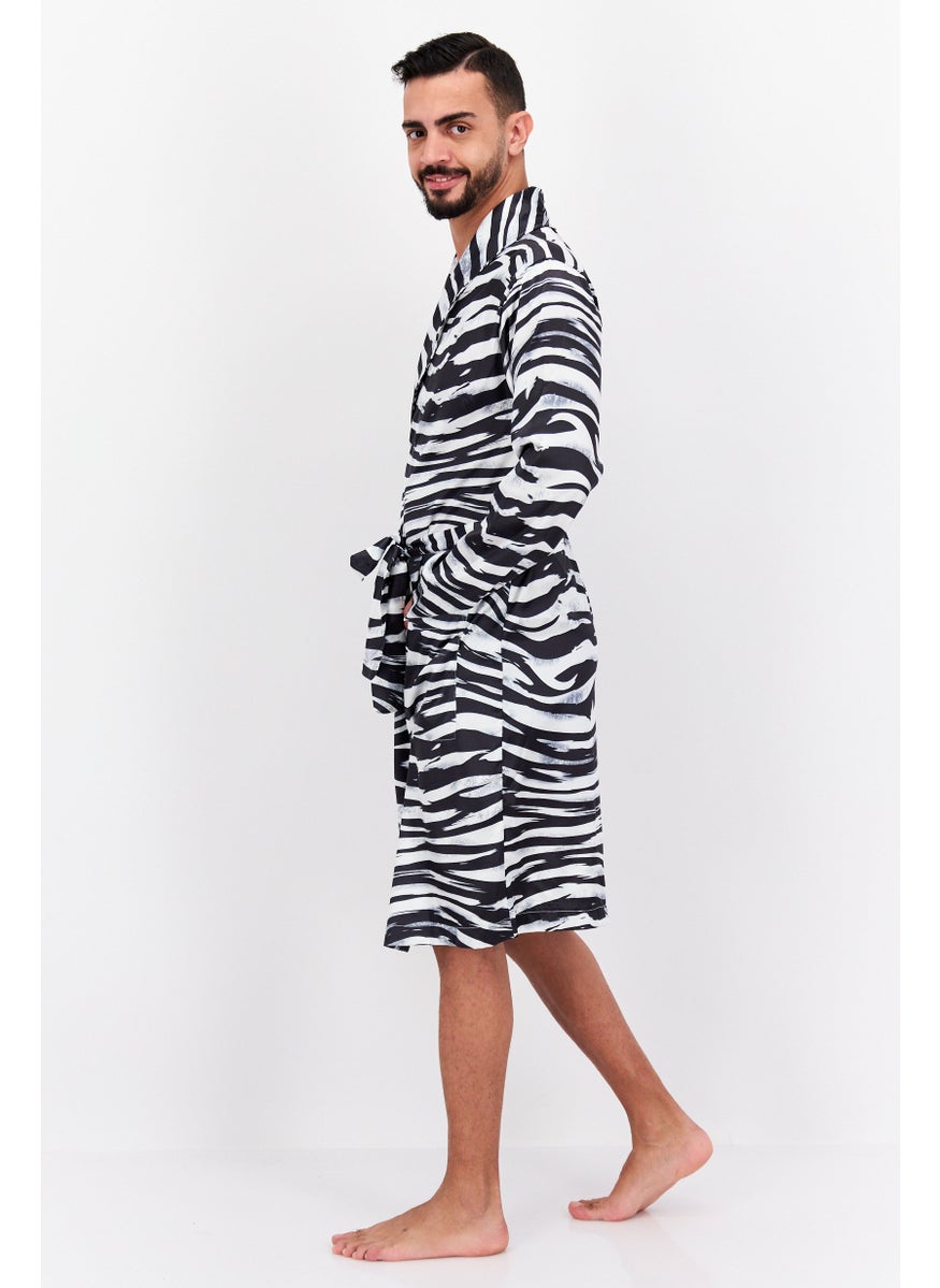 Asos Design - Men Animal Print Long Sleeve Belted Robe, Black - Image 1