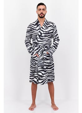 Men Animal Print Long Sleeve Belted Robe, Black