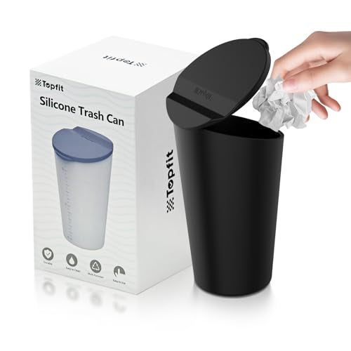 BMZX Car Trash Can with Lid Small Cup Holder Door Pocket Garbage Can Bin Trash Container Fits Auto Home Office, Black 1 Pack - Image 1