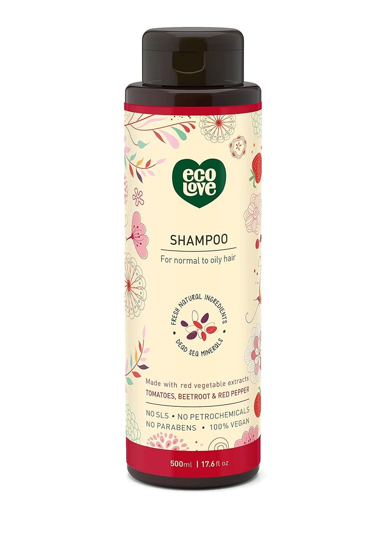ecoLove - Natural Shampoo for Normal and Oily Hair, Sodium lauryl sulfate Free, Vegan & Cruelty Free Shampoo, Organic Tomato and Beet Extract, No SLS or Parabens, 17.6 oz