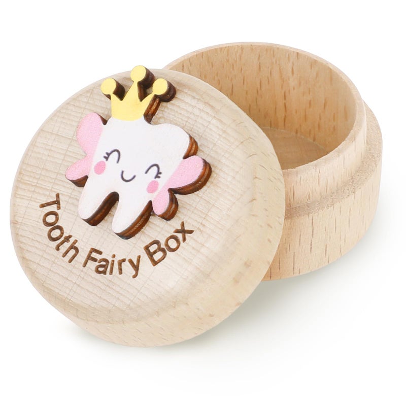 WY LIGHTING LEVEL Tooth Fairy Box Tooth Box for Girls Cute Carved Wooden Box with 3D Tooth Stores Lost Teeth for Kids Souvenir Dropped Tooth Keepsake Colored Storage Box Gift for Little Boy Girl Toddler Shower Birthday