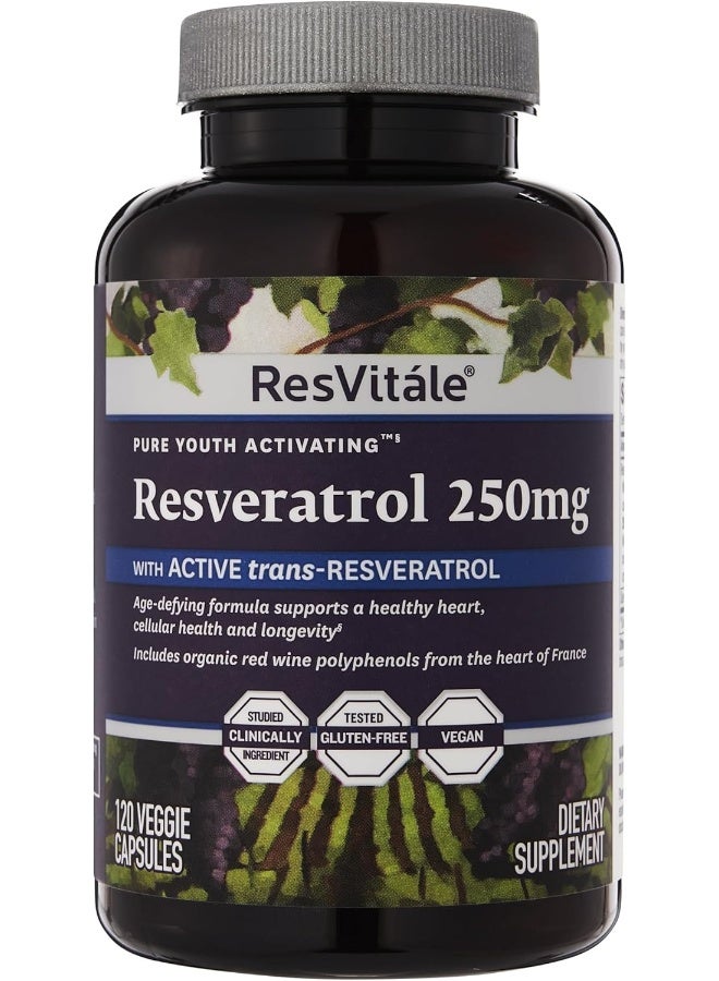 ResVitale Resveratrol 250 mg - Resveratrol Supplement for Men and Women - 120 Veggie Capsules - Image 1