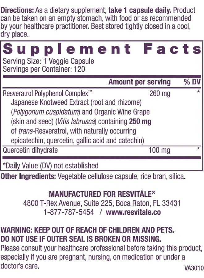 ResVitale Resveratrol 250 mg - Resveratrol Supplement for Men and Women - 120 Veggie Capsules - Image 2