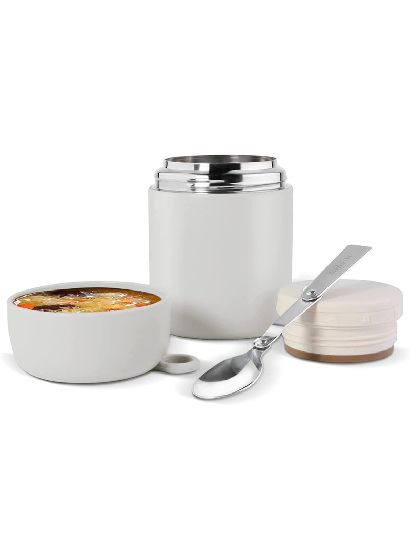 Food Jar, Kids Adult Hot and Cold Food Jar, 17 oz, Food with Folding Spoon (Grey) - Image 1